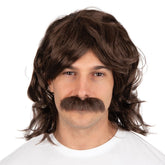 Perruque Années 70s Avec Moustache Marron / Perruque John Marron / La Maison du Déguisement