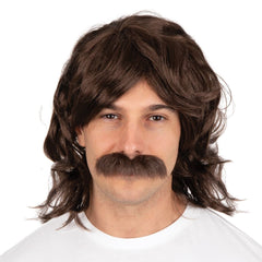 Perruque Années 70s Avec Moustache Marron / Perruque John Marron / La Maison du Déguisement
