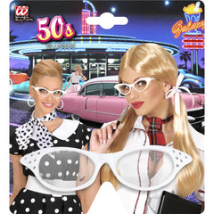 Lunettes Blanches Années 50 Rock'n'Roll Avec Strass / Lunettes Sandy, Années 60 Blanc / La Maison Du Déguisement