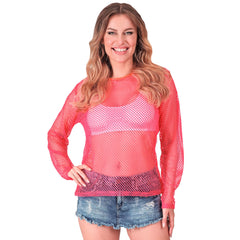 T-shirt Filet Fluo Rose / Top filet Fluo Années 80 Rose / Chemise Filet 80s fluo Rose / La Maison Du Déguisement