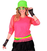 T-shirt Filet Fluo Rose / Top filet Fluo Années 80 Rose / Chemise Filet 80s fluo Rose / La Maison Du Déguisement