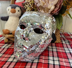 Masque Miroir Disco Elégant Argent / Loup Mirroir Argent / Demi Visage Boule à Facettes Disco / La Maison Du Déguisement