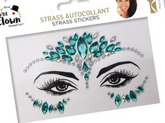 Bijoux Visages Strass Bleu et Argent / Strass Autocollant Visage bleu/argent / La Maison Du Déguisement