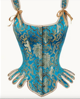 Corset Bleu à Imprimé Floral Vintage Avec Accents Dorée / Costume Bustier Marquise Bleu Luxe / La Maison Du Déguisement