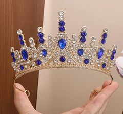 Diadème Royal Lady Métal Or et bleu / Couronne de princesse élégante Pour Femme / Couronne De Reine Métal Doré et bleu / La Maison Du Déguisement