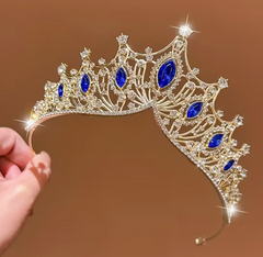 Diadème Royal Lady Métal Doré et Bleu / Bandeau Couronne Alliage Or et Bleu Royal Luxe / Couronne De Reine Métal Doré et Bleu / La Maison Du Déguisement