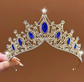 Diadème Royal Lady Métal Doré et Bleu / Bandeau Couronne Alliage Or et Bleu Royal Luxe / Couronne De Reine Métal Doré et Bleu / La Maison Du Déguisement