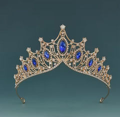 Diadème Royal Lady Métal Doré et Bleu / Élégant bandeau de couronne dorée avec des pierres Bleu / Couronne De Reine Métal Doré et Bleu / La Maison Du Déguisement