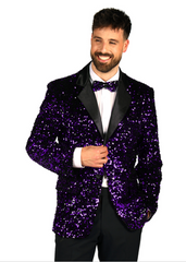 Location Déguisement Veste Party Paillettes Violet-Noir Luxe / Location Veste Disco Sequins Violet-Noir Luxe / La Maison Du Déguisement