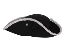 Location Chapeau Tricorne Marquis Versailles Noir et Argent Adulte / Location Chapeau Pirate des Caraïbes avec Ruban Noie et Argent / La Maison Du Déguisement