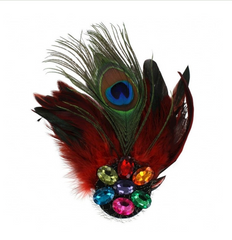 Coiffe Bibi en plumes de Paon avec Pierre Rouge / Broche fleurie avec plume de Paon / Décoration Fleur avec plumes Rouge / La Maison Du Déguisement