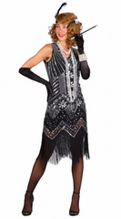 Location Déguisement Charleston Catherine Noir et Argent Luxe Adulte / Location Costume Robe Longue Gatsby Noir et Argent Femme / La Maison Du Déguisement