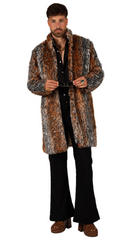Location Déguisement Manteau Pimp Élégant en Fausse Fourrure Léopard Homme / Location Costume Manteau Disco Bling Bling en Fausse Fourrure Imprimé panthère Adulte / La Maison Du Déguisement