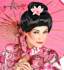 Perruque Geisha Avec Fleur / Perruque Fujiko Avec Fleur / Perruque Japonaise Avec Fleur / La Maison Du Déguisement
