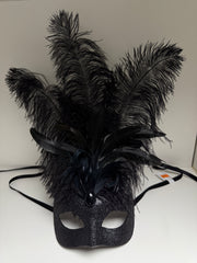Loup Vénitien Noir à plumes Luxe / Masque venise Noir à plumes Luxe / La maison Du Déguisement