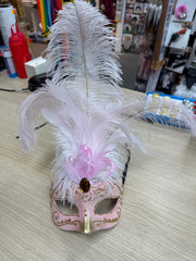 Loup Vénitien Rose et Or à plumes / Masque venise Rose et Doré à plumes / La maison Du Déguisement