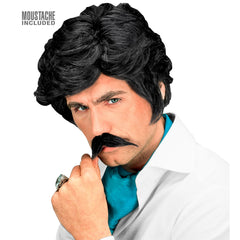 Perruque Playboy Noir avec moustache / Perruque Casanova Noir avec Moustache / La Maison Du Déguisement