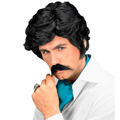 Perruque Playboy Noir avec moustache / Perruque Casanova Noir avec Moustache / La Maison Du Déguisement