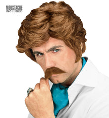 Perruque PlayBoy avec moustache / Perruque Années 80 châtain avec moustache / La Maison Du Déguisement