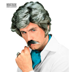 Perruque Playboy Gris avec moustache / Perruque Casanova Gris avec Moustache / La Maison Du Déguisement