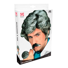 Perruque Playboy Gris avec moustache / Perruque Casanova Gris avec Moustache / La Maison Du Déguisement