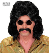 Perruque Disco Année 70s Noir avec moustache / Perruque Disco Année 80s Noir avec moustache / La Maison Du Déguisement