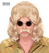 Perruque Disco Année 70s Blonde avec moustache / Perruque Disco Année 80s Blonde avec moustache / La Maison Du Déguisement