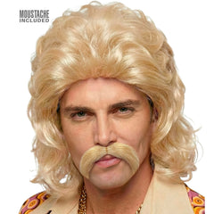 Perruque Disco Année 70s Blonde avec Moustache / Perruque Disco Année 80s Blonde avec moustache / La Maison Du Déguisement