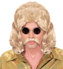 Perruque Disco Année 70s Blonde avec moustache / Perruque Disco Année 80s Blonde avec moustache / La Maison Du Déguisement