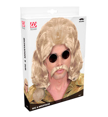 Perruque Disco Année 70s Blonde avec moustache / Perruque Disco Année 80s Blonde avec moustache / La Maison Du Déguisement