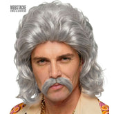 Perruque Disco Année 70s Gris avec Moustache / Perruque Disco Année 80s Gris avec moustache / La Maison Du Déguisement