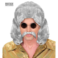 Perruque Disco Année 70s Gris avec moustache / Perruque Disco Année 80s Gris avec moustache / La Maison Du Déguisement