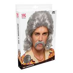 Perruque Disco Année 70s Gris avec Moustache / Perruque Disco Année 80s Gris avec moustache / La Maison Du Déguisement