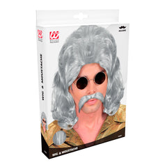 Perruque Disco Année 70s Gris avec moustache / Perruque Disco Année 80s Gris avec moustache / La Maison Du Déguisement