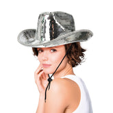 Chapeau Cowboy Miroir Disco Argent / Chapeau Western Boule Disco Argent / La Maison Du Déguisement