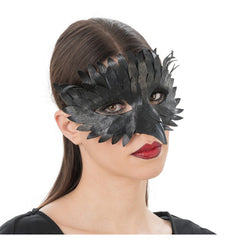 Masque Corbeau Noir / Demi Masque Noir avec Plumes Simili Cuir / Loup Corbeau Noir / La Maison Du Déguisement