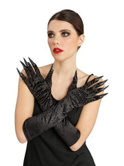 Gants Diablesse Diamants Noir Avec Griffe / Gants Gothique Halloween Diamonds Avec Ongles Noirs / Gants Catwoman Noir Luxe / La Maison Du Déguisement
