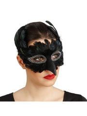 Masque Corbeau Plumes Noir / Demi Masque Noir avec Plumes / Loup Corbeau Plumes Noir / La Maison Du Déguisement