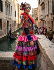 Location Déguisement Robe Fête de carnaval Jas Dames Adulte / Location Costume Veste Flowers Dame Carnaval Multicolores / La Maison Du Déguisement