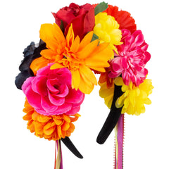 Serre tête Fleurs Avec Rubans Multicolore / Bandeau à Fleurs Jours des morts Mexicain / La Maison Du Déguisement