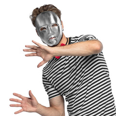 Masque Mime Visage Argent / Masque Neutre Argent Avec Front / La Maison Du Déguisement