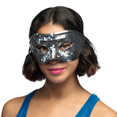 Loup Miroir Argent / Masque Boule à Facettes Disco Argent / La Maison du Déguisement