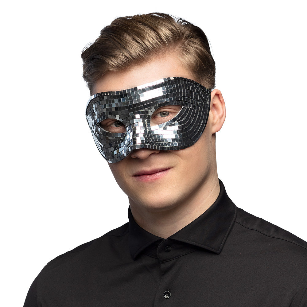 Loup Miroir Argent / Masque Boule à Facettes Disco Argent / La Maison du Déguisement