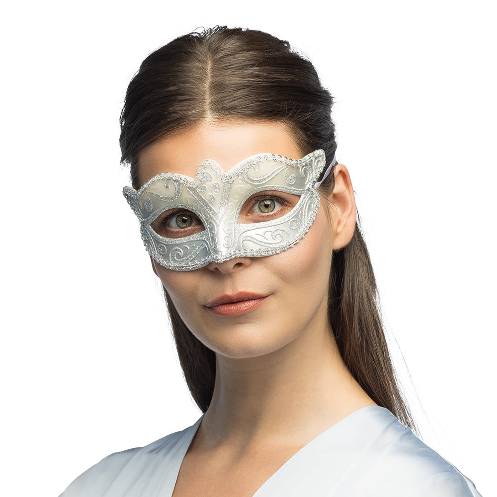 Masque Vénitien Paillettes Argent /  Loup venise féline Argent / La Maison du Déguisement
