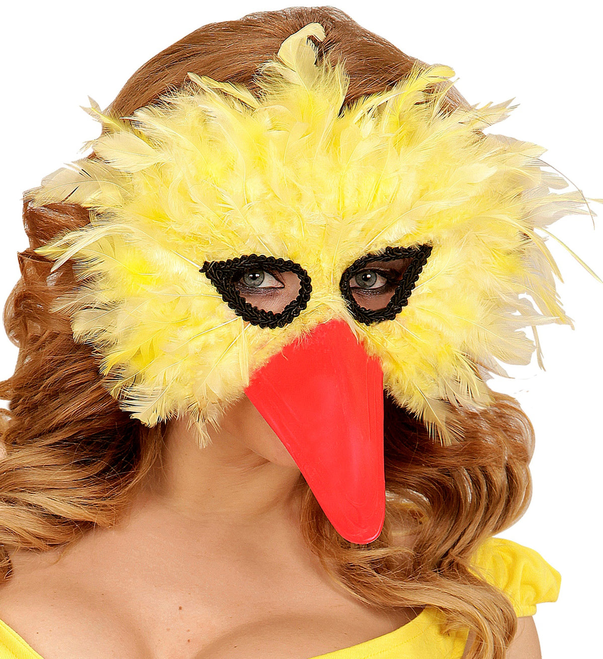 Masque D'oiseau à Plumes Jaune / Masque Grand Bec Jaune / La Maison Du Déguisement