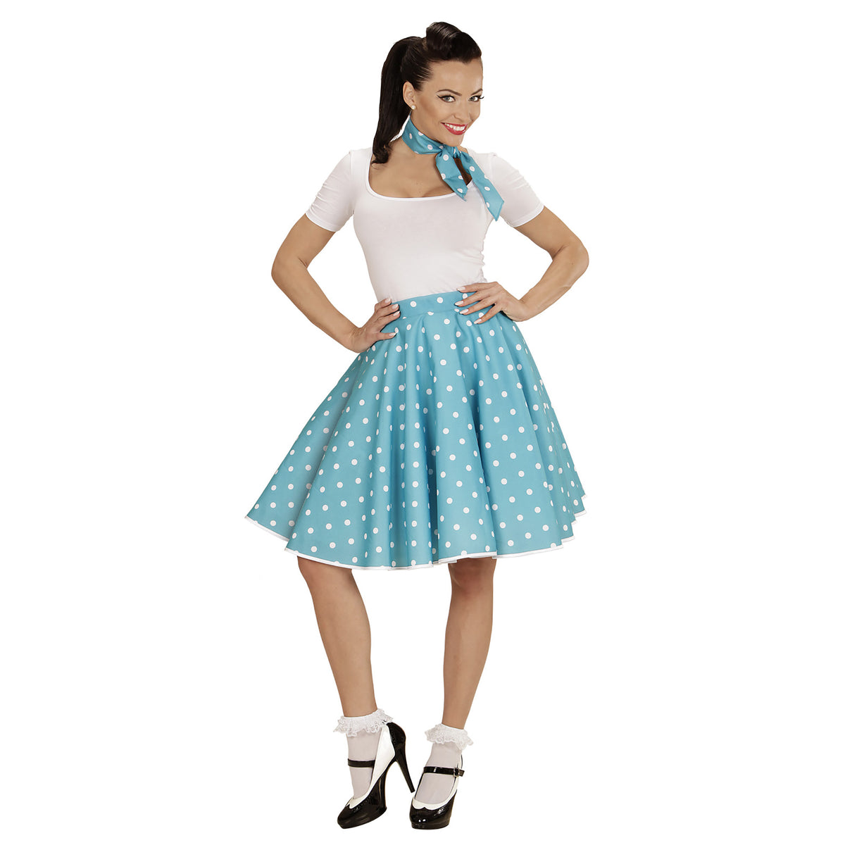 Jupe à Pois Années 50 Avec Foulard Assorti / Jupe année 60 Blanc à Pois / La Maison Du Déguisement