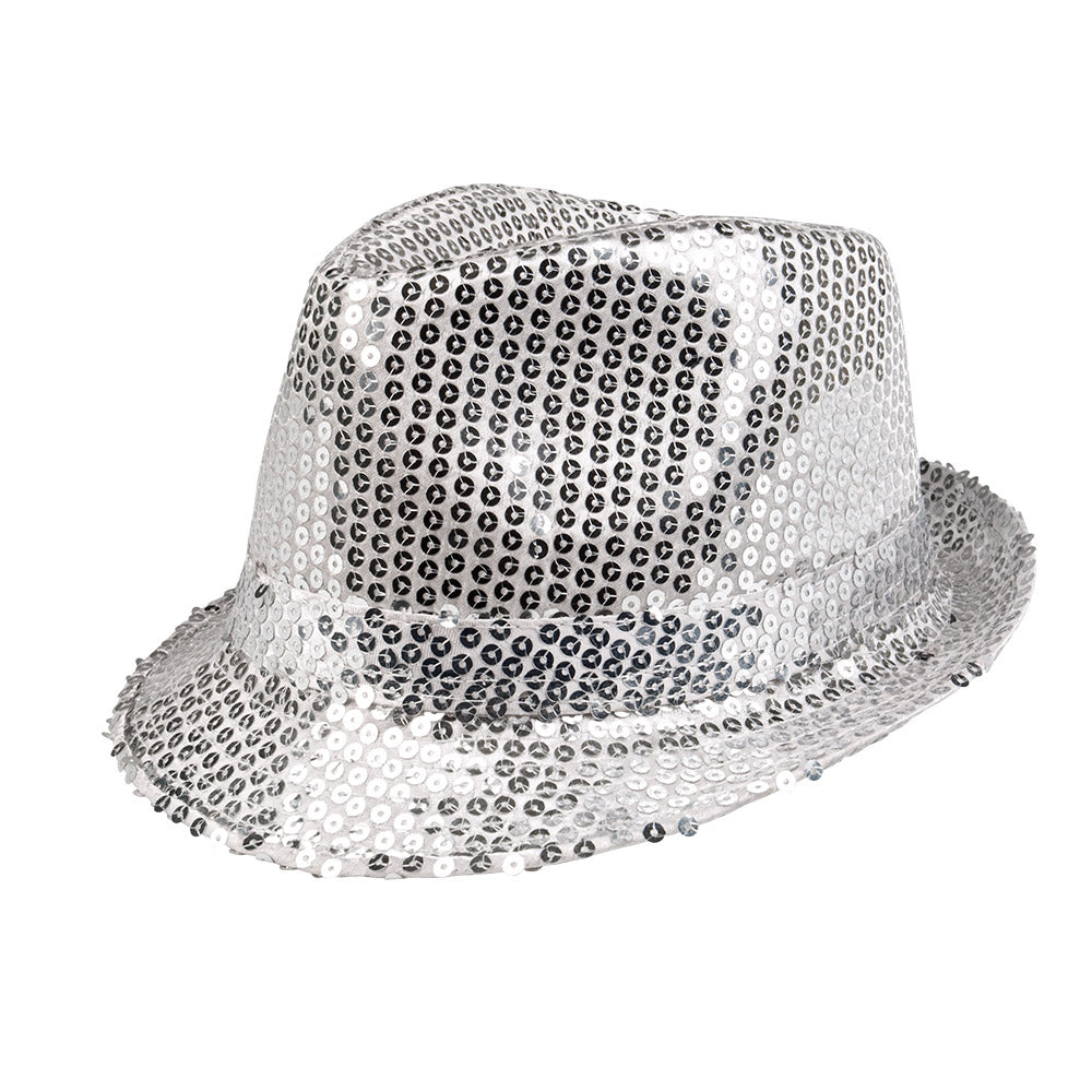 Chapeau Borsalino Sequins Argent / Chapeau Popstar Sequins Argent / La Maison du Déguisement