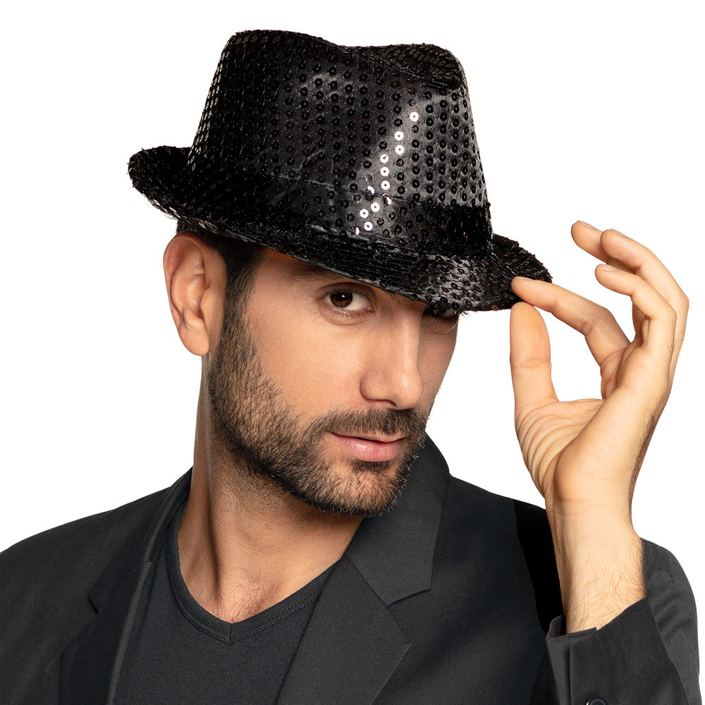 Chapeau Borsalino Sequins Noir / Chapeau Popstar Sequins Noir / La Maison du Déguisement