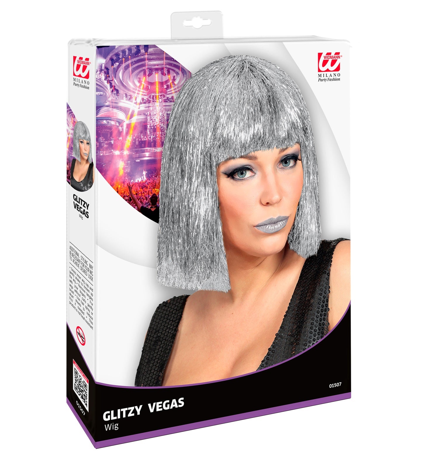 Perruque Glamour glitzy vegas argent / Perruque lamé argent BM / la maison du déguisement