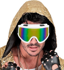 Lunettes Ski Blanc verres miroirs / Lunettes Après Ski Party Hiver Festival Blanc / Masque Ski Blanc verres miroirs / La Maison du Déguisement